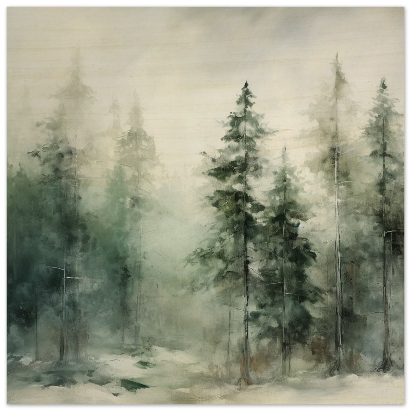 Emerald Enclave - The Forest’s Winter Cloak - Landscape Art-print-on-wood