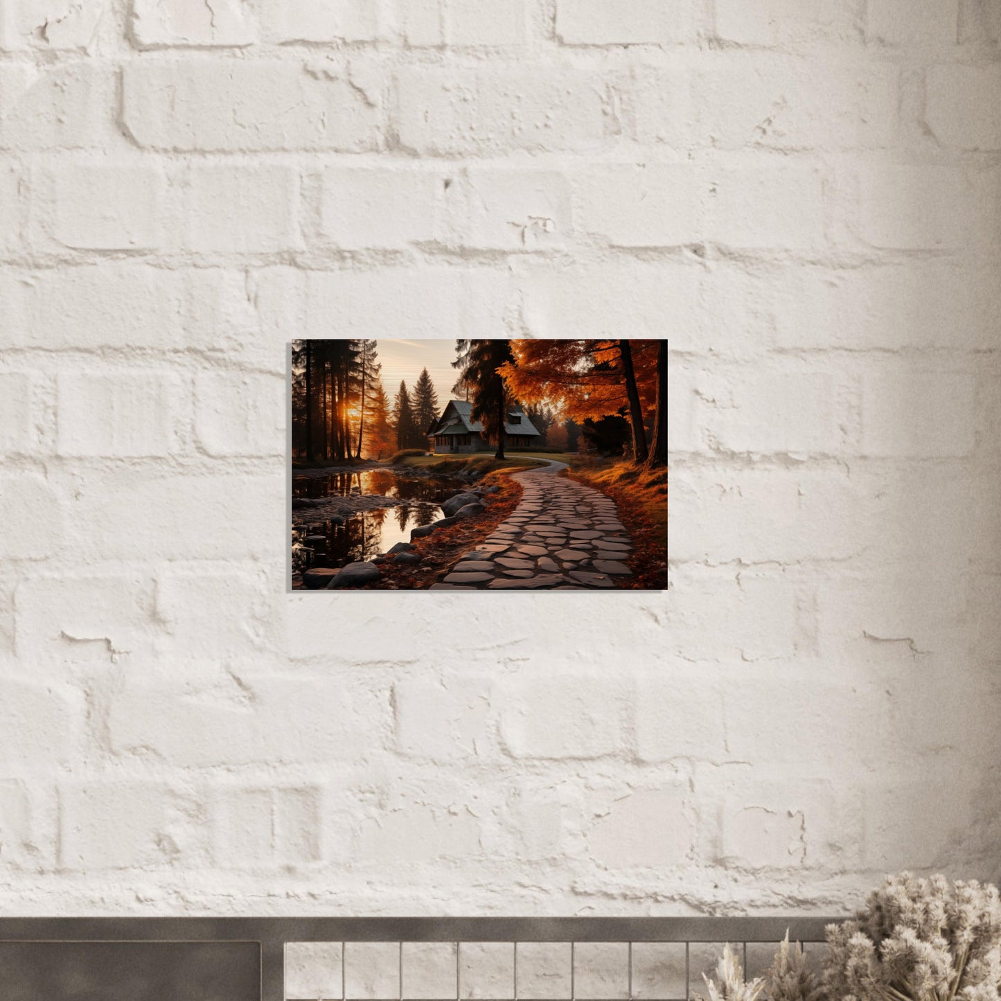 Cobbled Path to Serenity - Autumn’s Glow - Landscape Art-print-on-aluminum