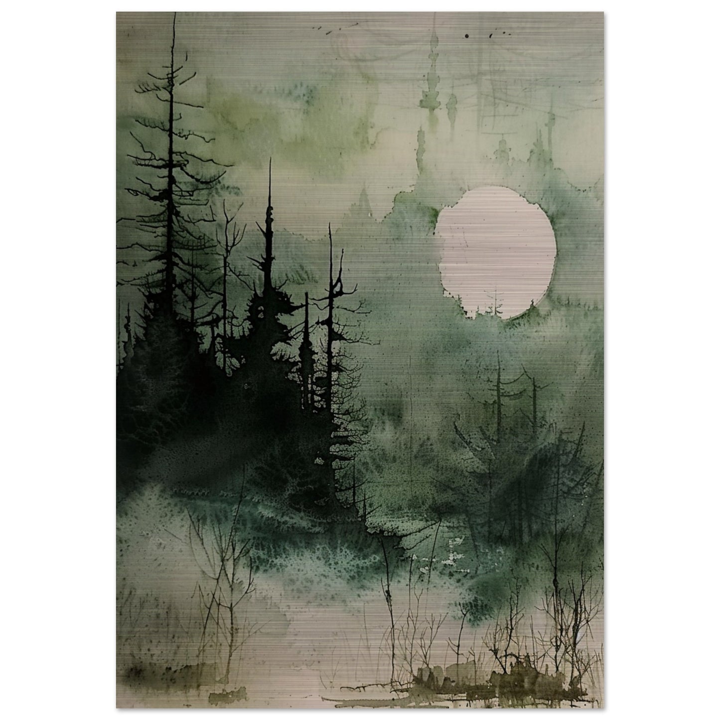 Moonlit Serenity - A Tranquil Watercolor Landscape Art-print-on-aluminum