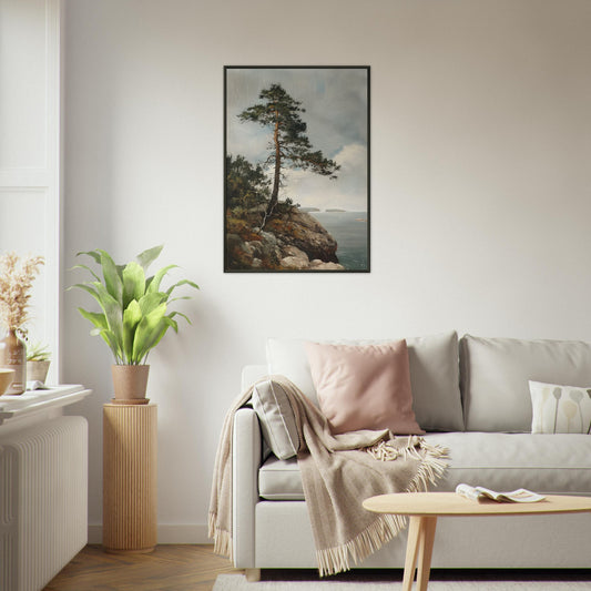 Majestic Solitude - Lone Pine Overlooking the Sea - Nature Art-print-in-aluminum-frame