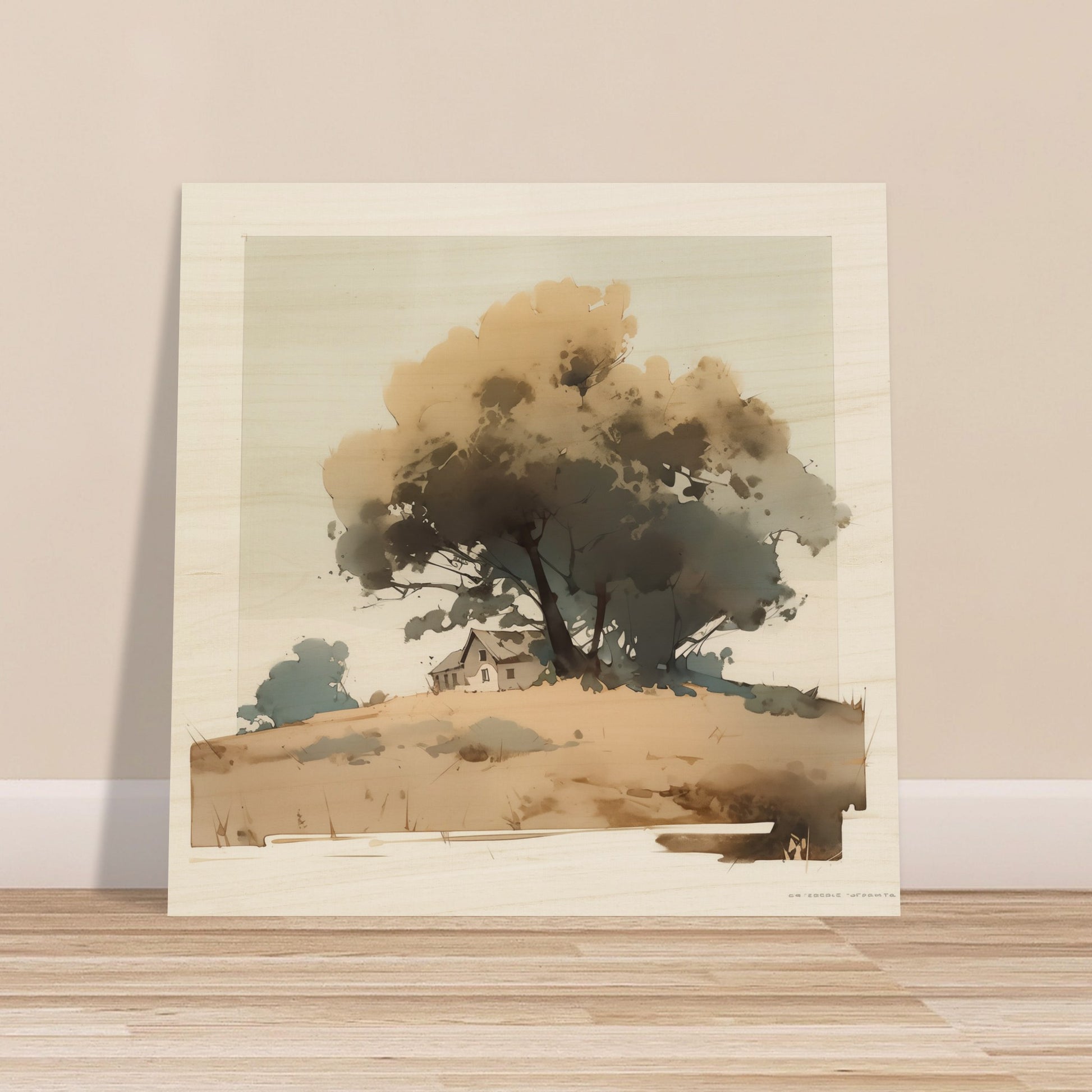 Haven of Solitude - Rustic Countryside Repose - Landscape Art-print-on-wood