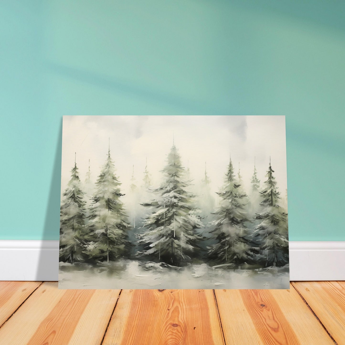 Misty Pines - Dawn's Serene Symphony - Landscape Art-poster