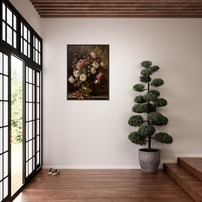 Opulent Blooms - Classical Rose Still Life - Still life art pieces-print-in-aluminum-frame