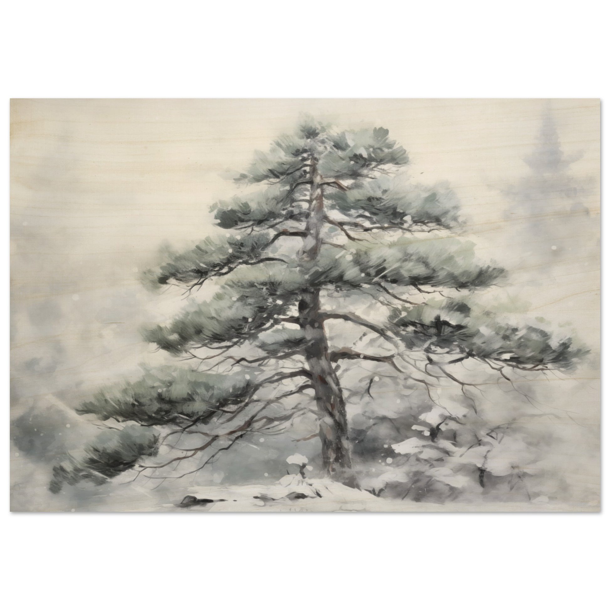 Winter's Sentinel - The Stoic Pine - Landscape Art-print-on-wood