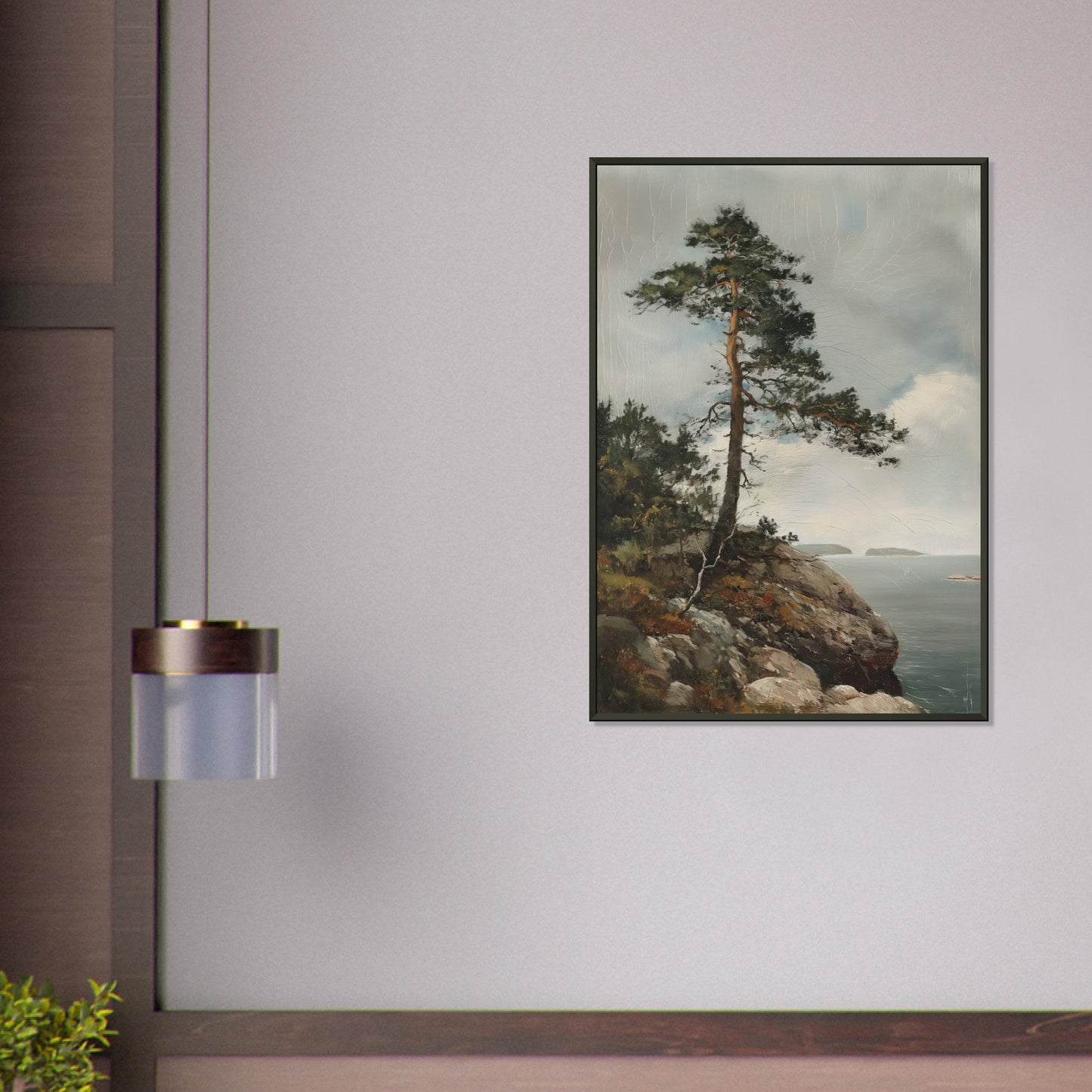 Majestic Solitude - Lone Pine Overlooking the Sea - Nature Art-print-in-aluminum-frame