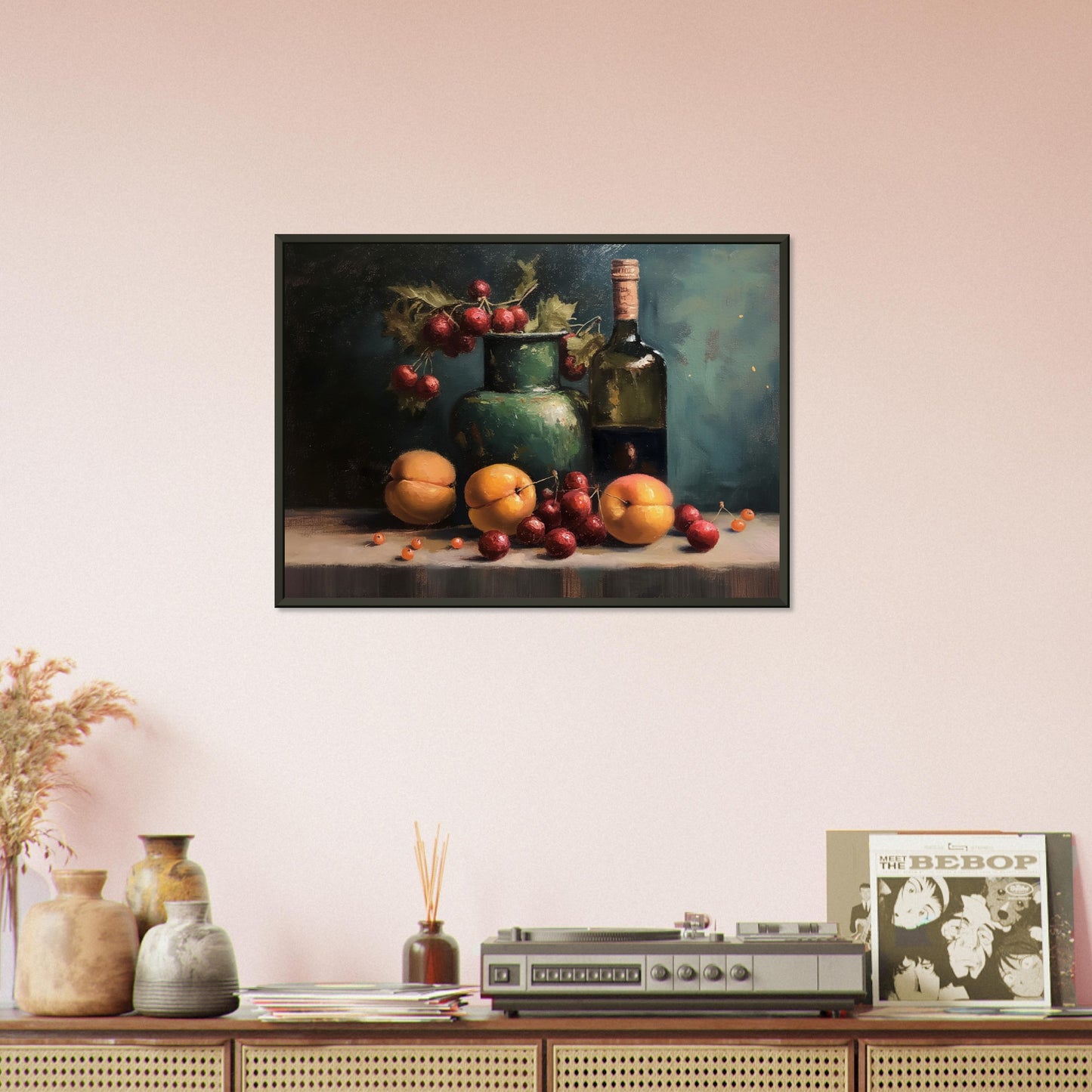 Life with Wine and Fruit - Still life art pieces-print-in-aluminum-frame