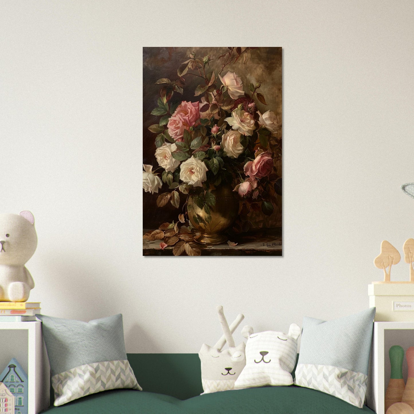 Opulent Blooms - Classical Rose Still Life - Still life art pieces-print-on-wood