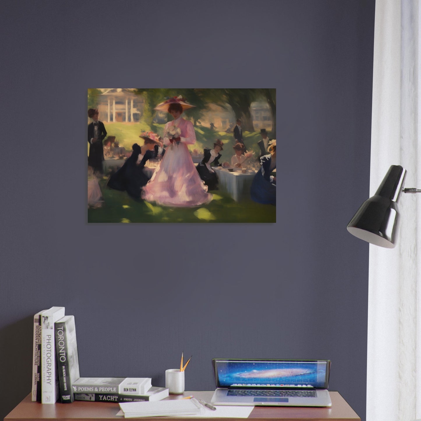 Garden Gala - Elegance Under the Elms - Classic Art-print-on-wood