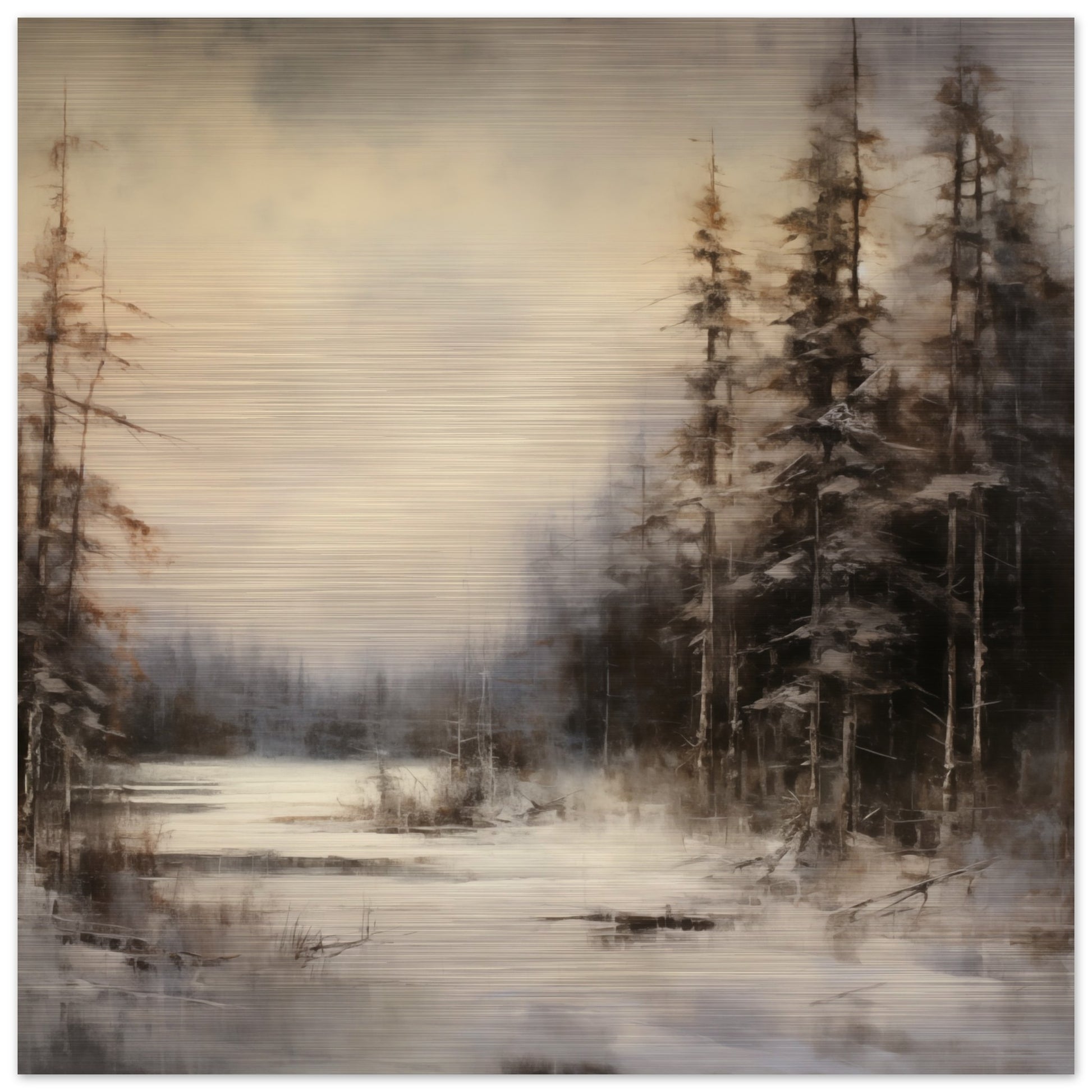 Frostbound Solitude - Serenity at Dusk - Landscape Art-print-on-aluminum