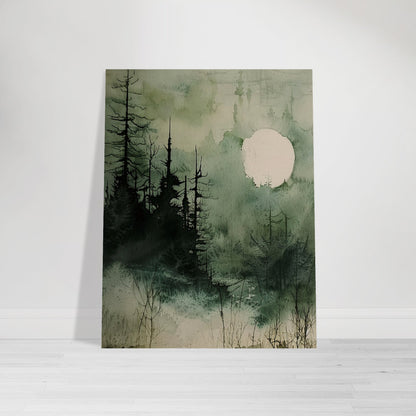 Moonlit Serenity - A Tranquil Watercolor Landscape Art-poster