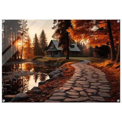 Cobbled Path to Serenity - Autumn’s Glow - Landscape Art-print-on-acrylic