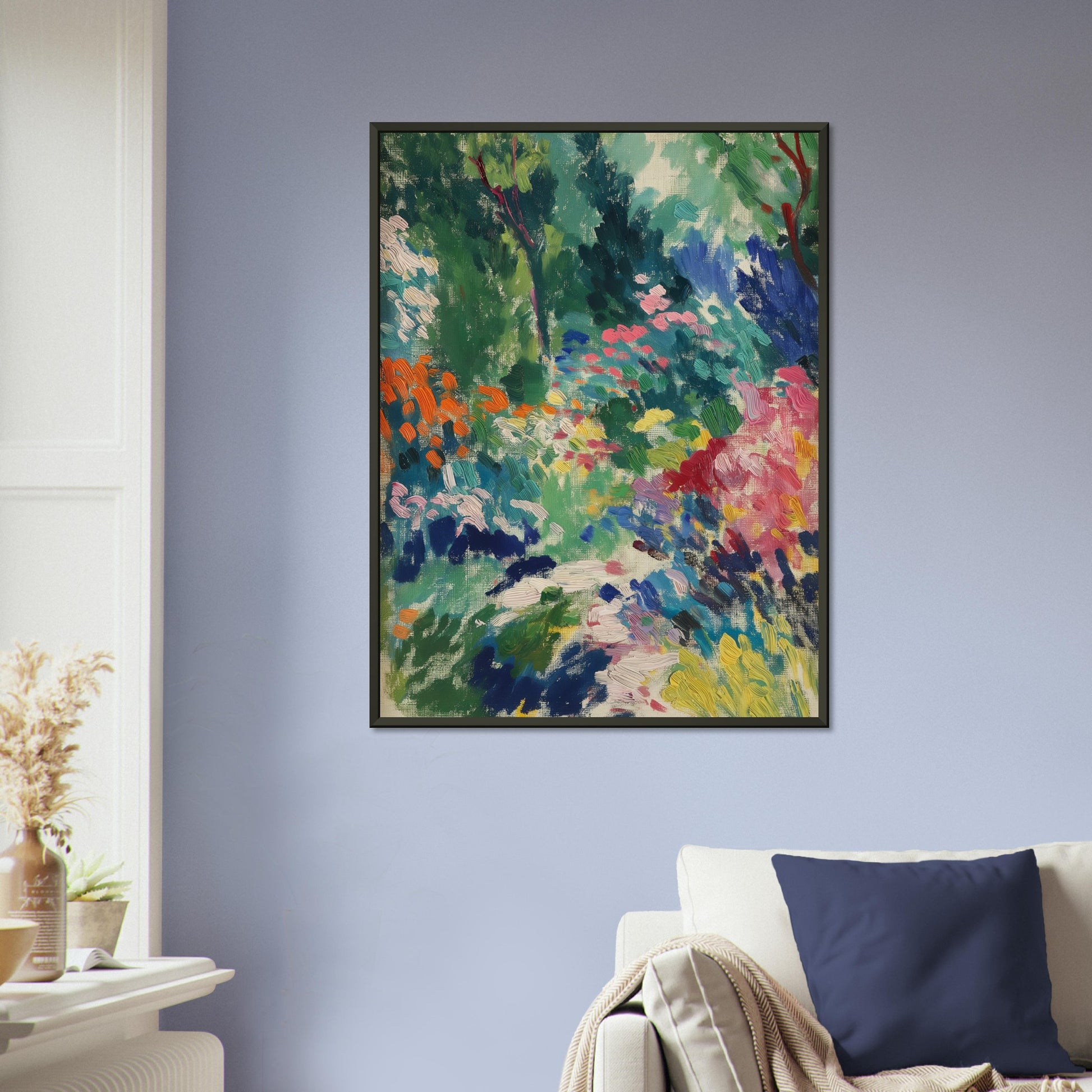 Vibrant Garden Symphony - Abstract Floral Canvas - Abstract Wall Art-print-in-aluminum-frame