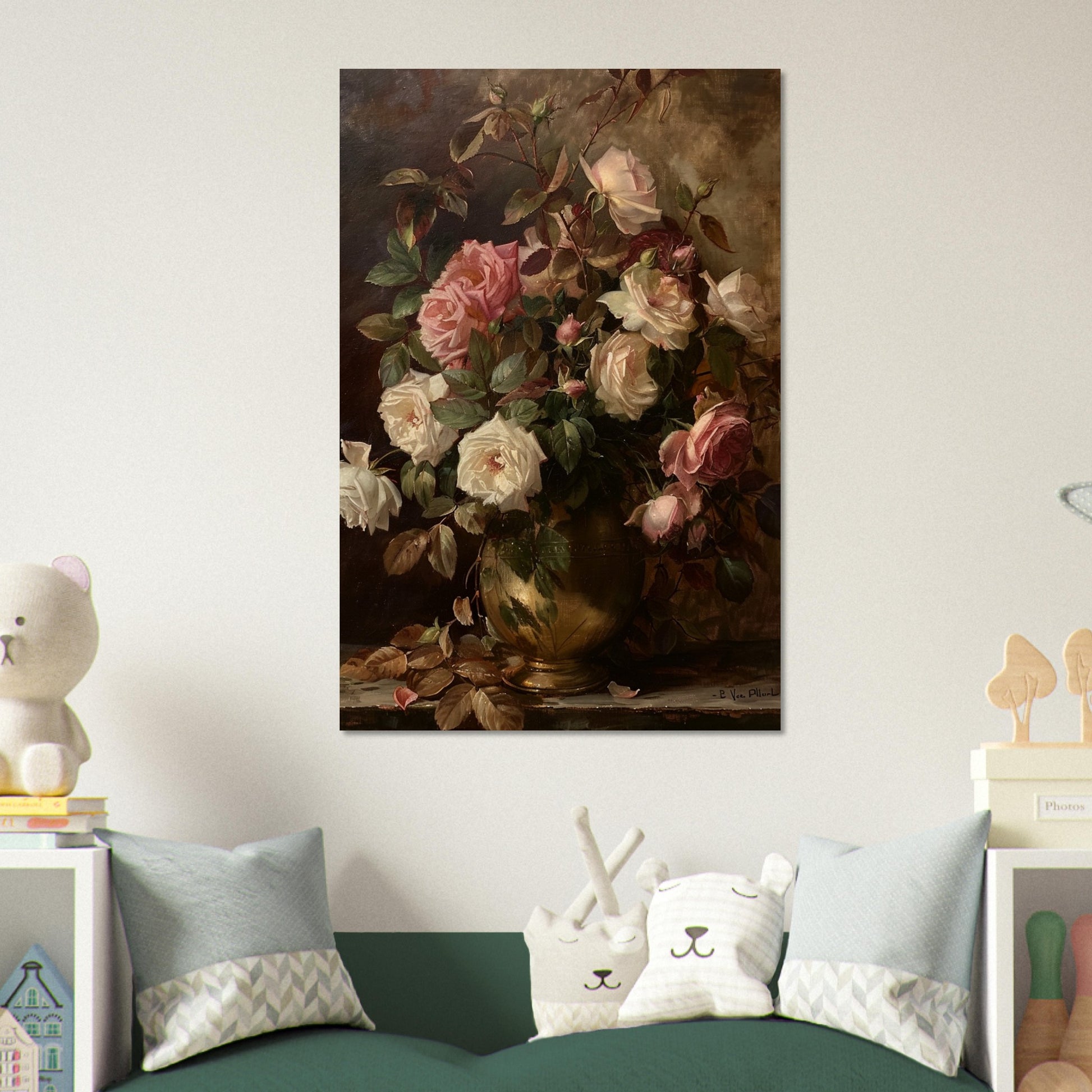 Opulent Blooms - Classical Rose Still Life - Still life art pieces-print-on-wood