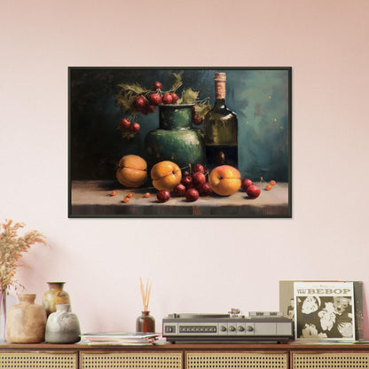 Life with Wine and Fruit - Still life art pieces-print-in-aluminum-frame