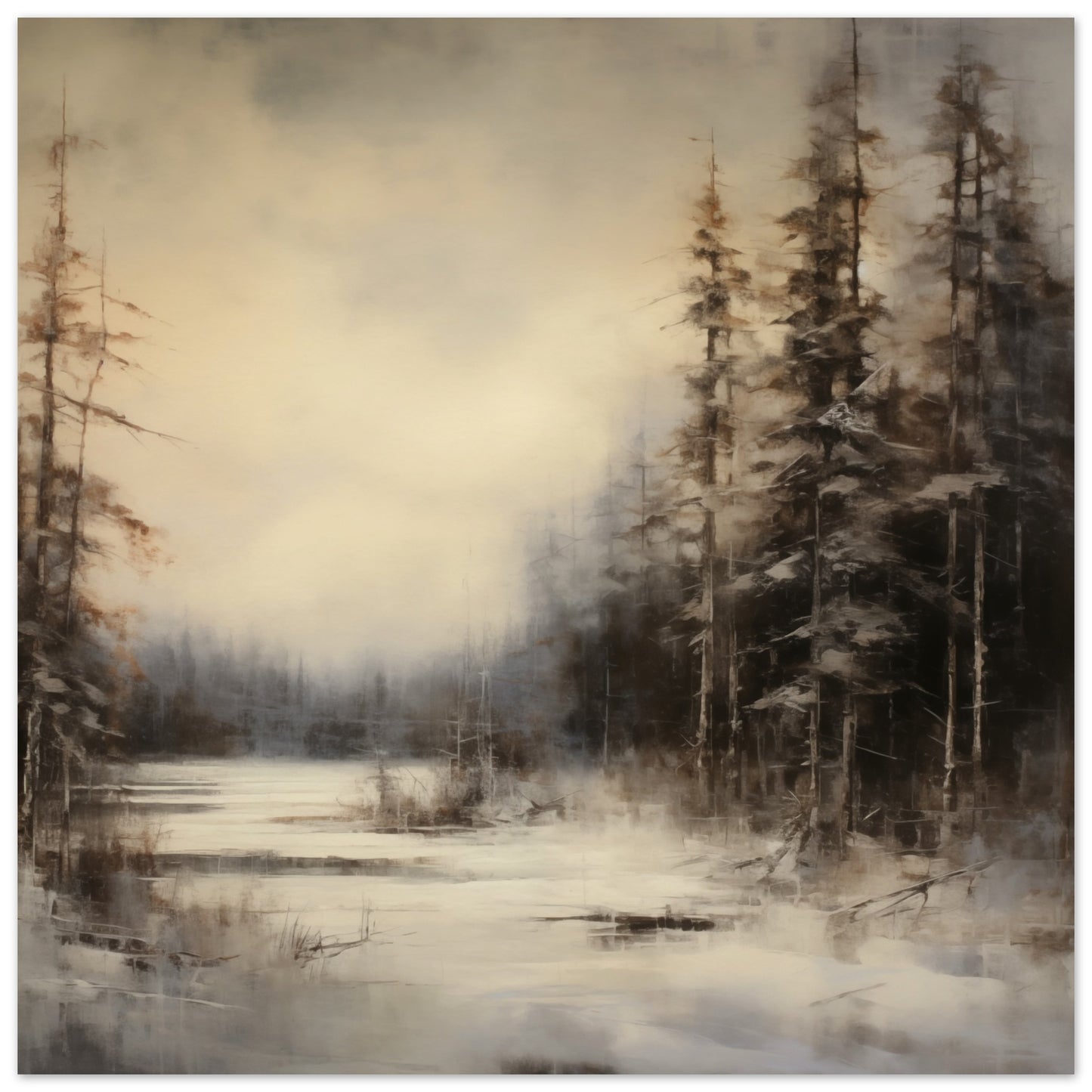 Frostbound Solitude - Serenity at Dusk - Landscape Art-poster