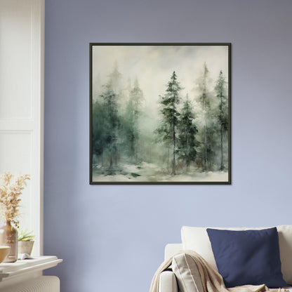 Emerald Enclave - The Forest’s Winter Cloak - Landscape Art-print-in-aluminum-frame