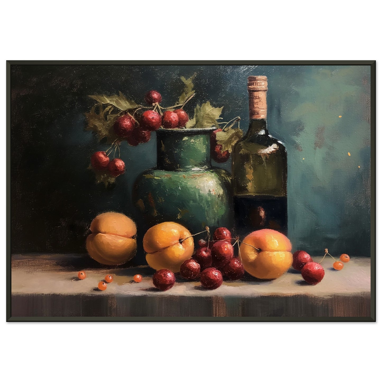 Life with Wine and Fruit - Still life art pieces-print-in-aluminum-frame