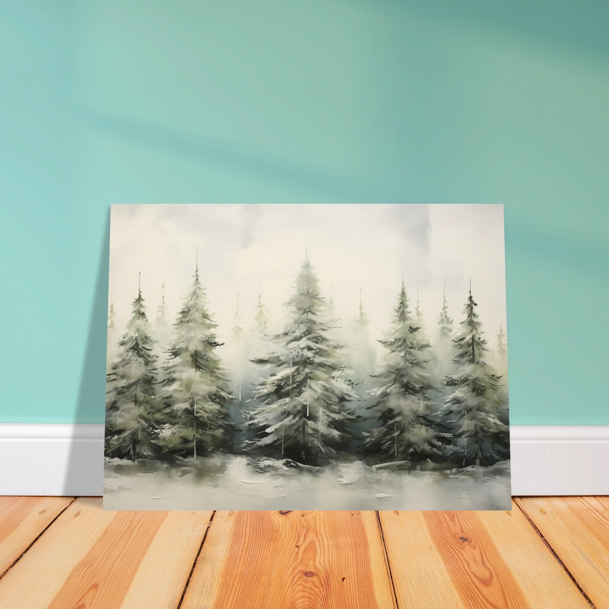 Misty Pines - Dawn's Serene Symphony - Landscape Art-poster