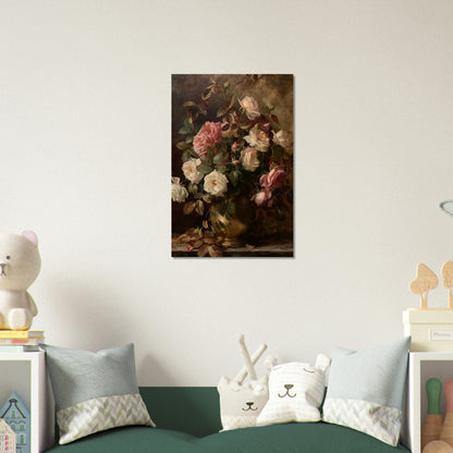 Opulent Blooms - Classical Rose Still Life - Still life art pieces-print-on-wood