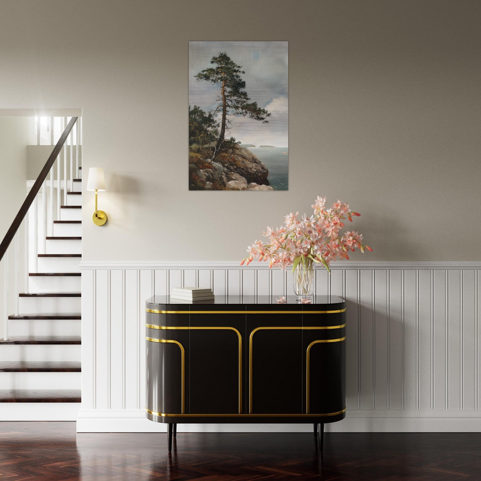 Majestic Solitude - Lone Pine Overlooking the Sea - Nature Art-print-on-aluminum