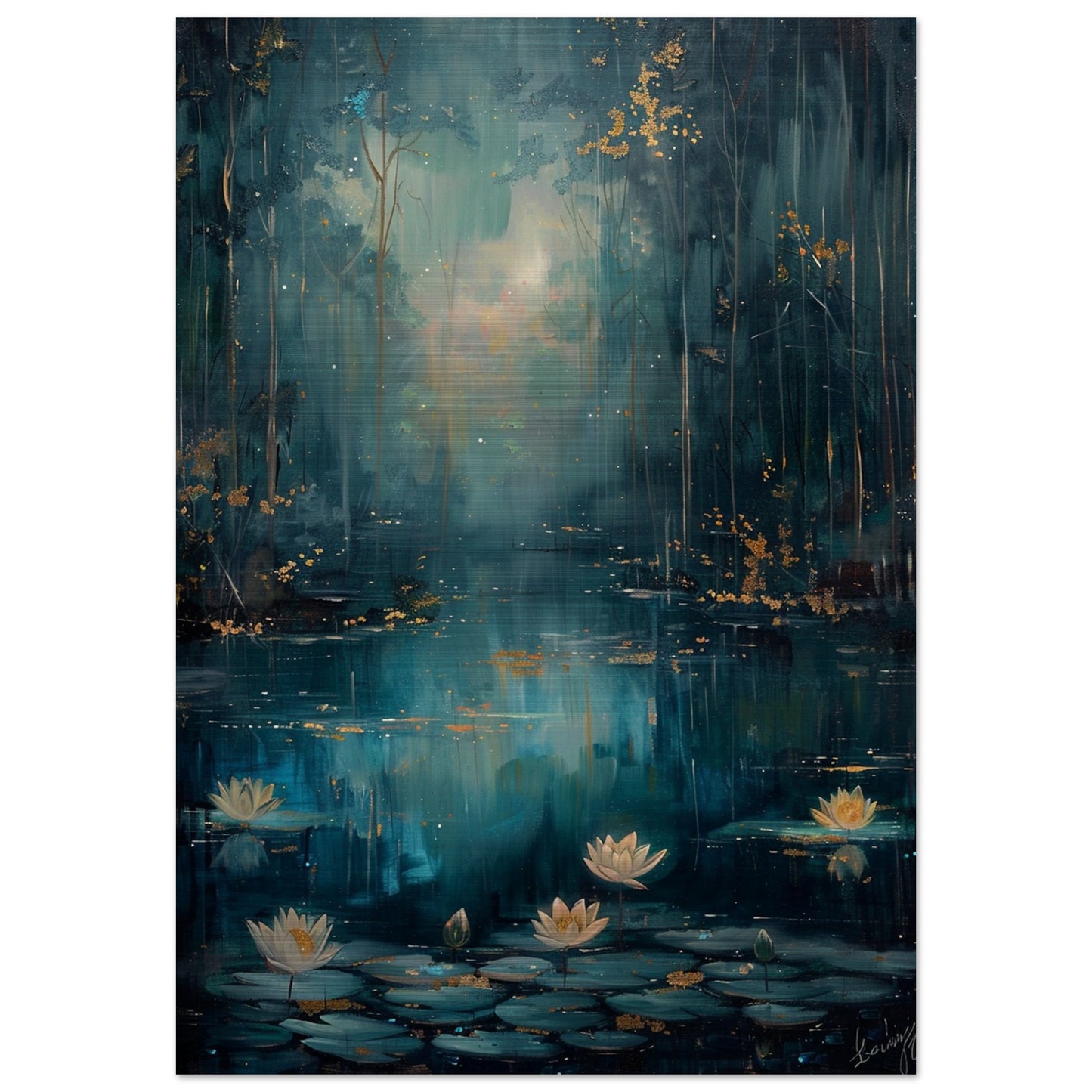 Tranquil Pond - A Serene Water Lily Dreamscape - Fantasy Art-print-on-aluminum