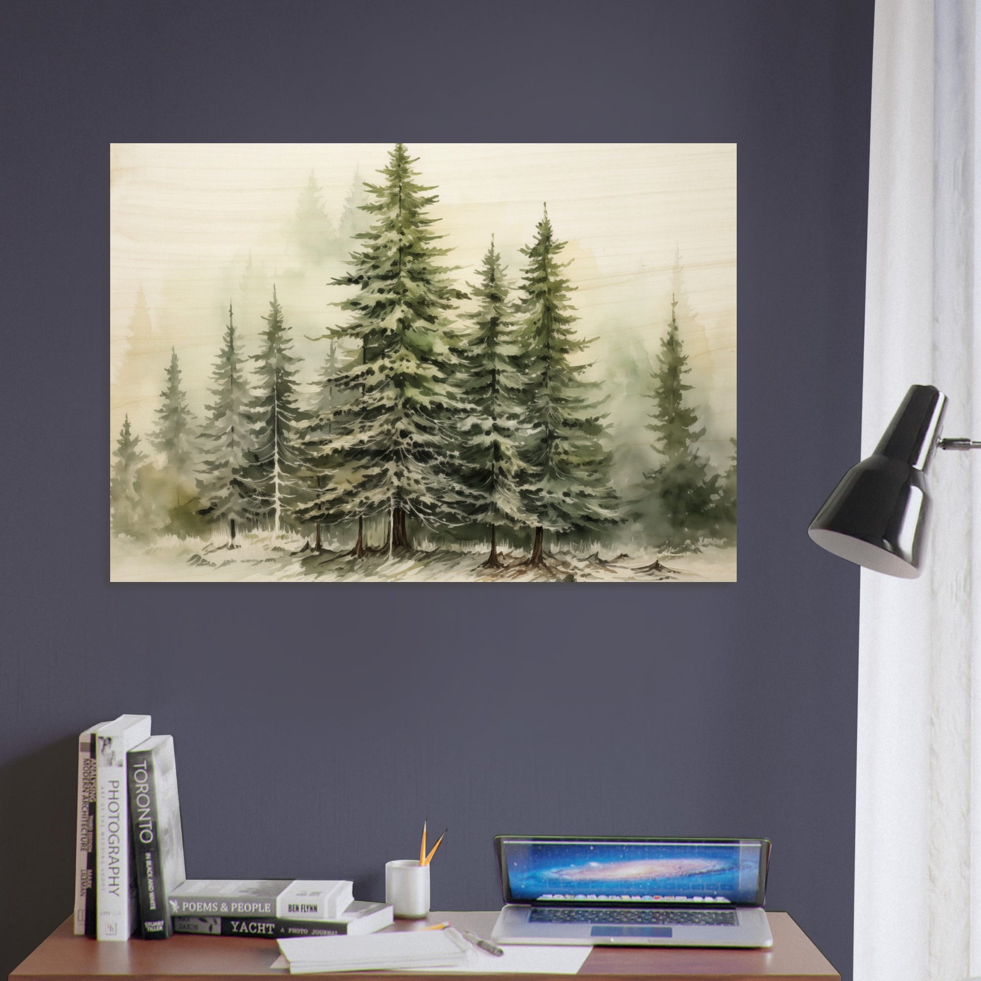 Verdant Veil - The Winter's Slumber - Landscape Art-print-on-wood