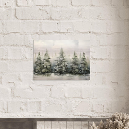 Misty Pines - Dawn's Serene Symphony - Landscape Art-print-on-aluminum