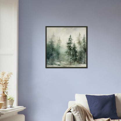 Emerald Enclave - The Forest’s Winter Cloak - Landscape Art-print-in-aluminum-frame