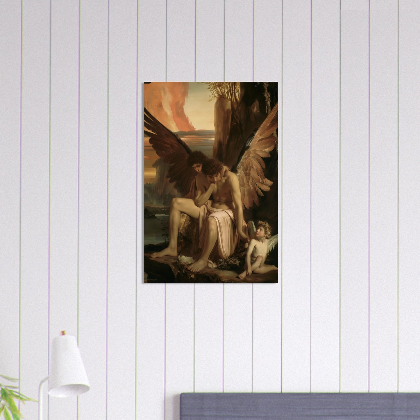 Celestial Aegis - Guardians at Dusk - Classic Art-print-on-wood