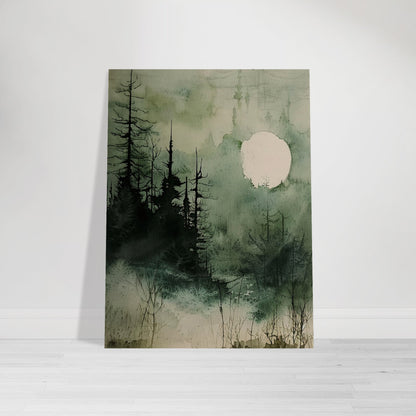 Moonlit Serenity - A Tranquil Watercolor Landscape Art-poster