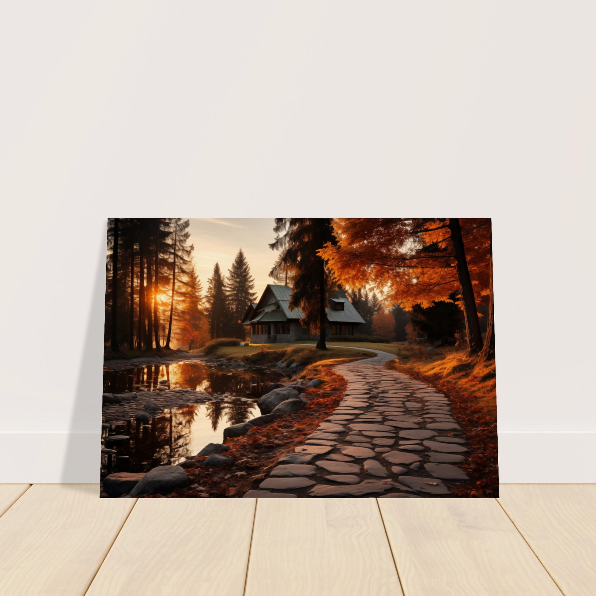 Cobbled Path to Serenity - Autumn’s Glow - Landscape Art-poster