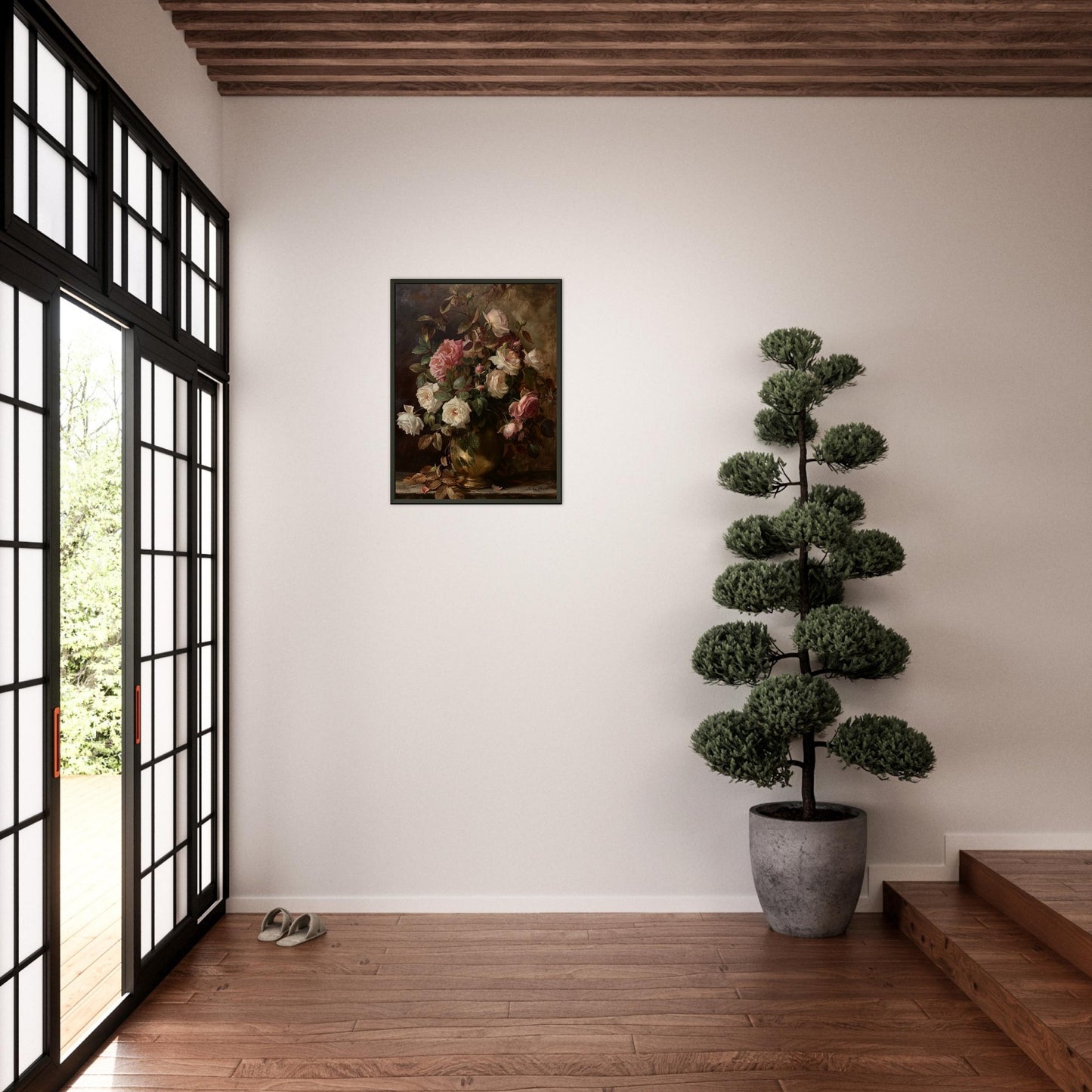 Opulent Blooms - Classical Rose Still Life - Still life art pieces-print-in-aluminum-frame