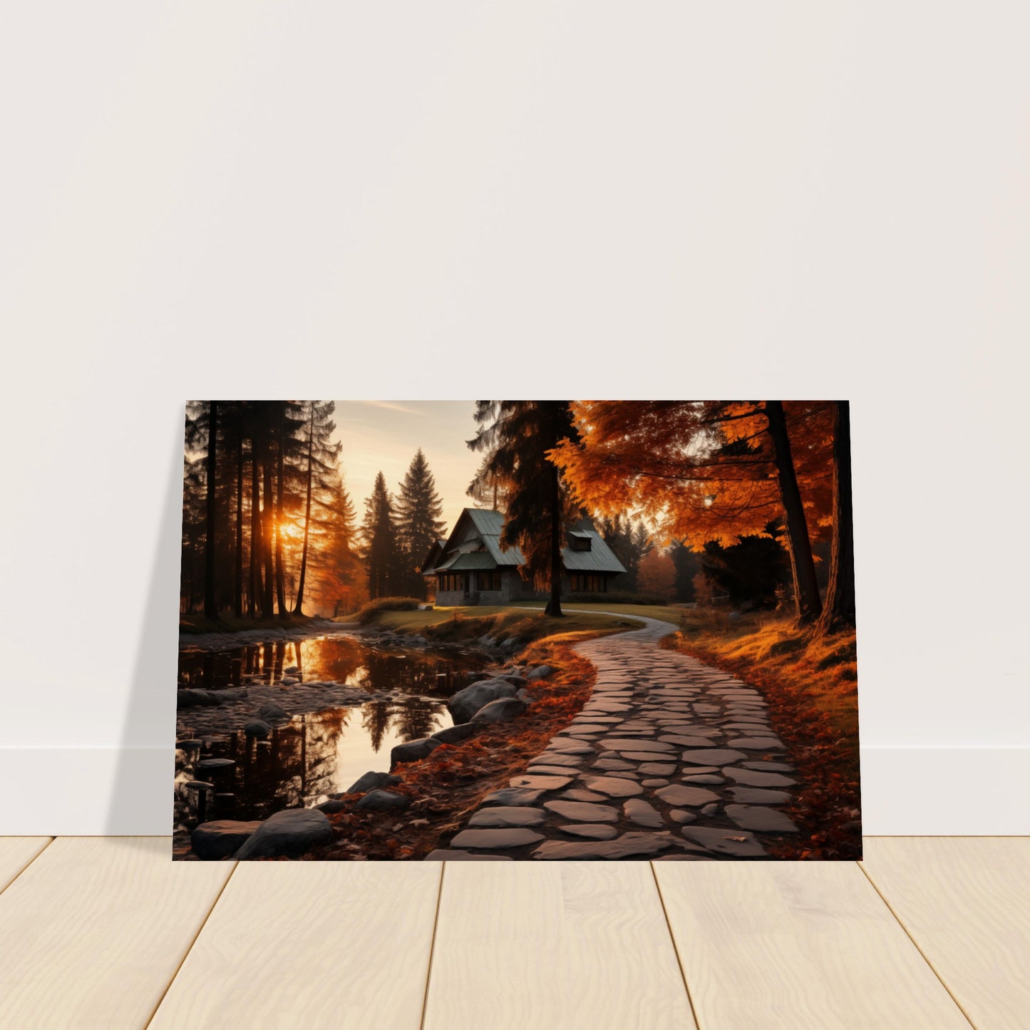 Cobbled Path to Serenity - Autumn’s Glow - Landscape Art-poster