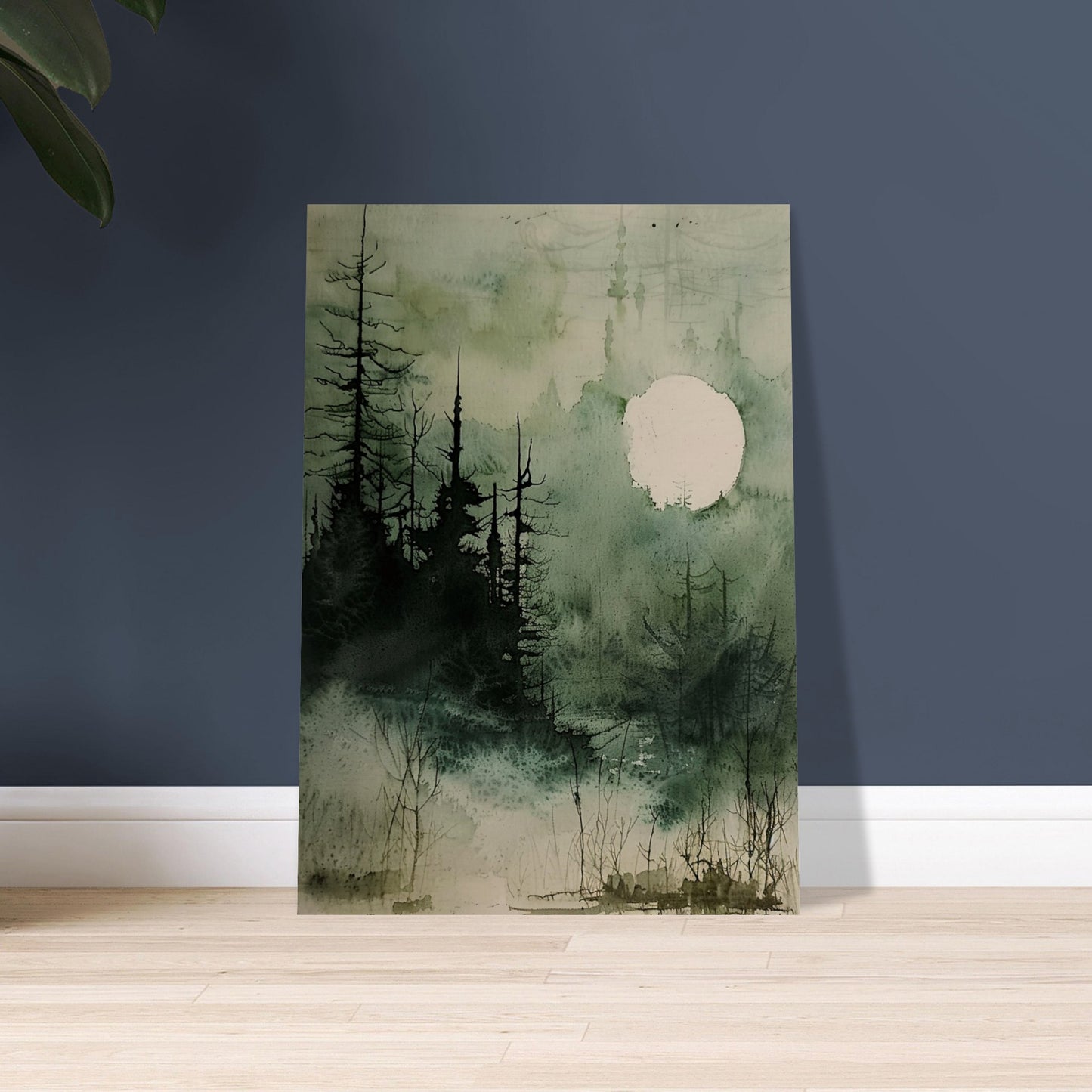 Moonlit Serenity - A Tranquil Watercolor Landscape Art-poster