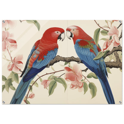 Tropical Duet - Bloom and Plumage - Nature Art-print-on-acrylic