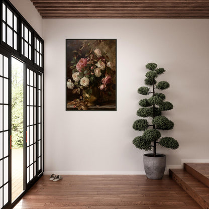 Opulent Blooms - Classical Rose Still Life - Still life art pieces-print-in-aluminum-frame