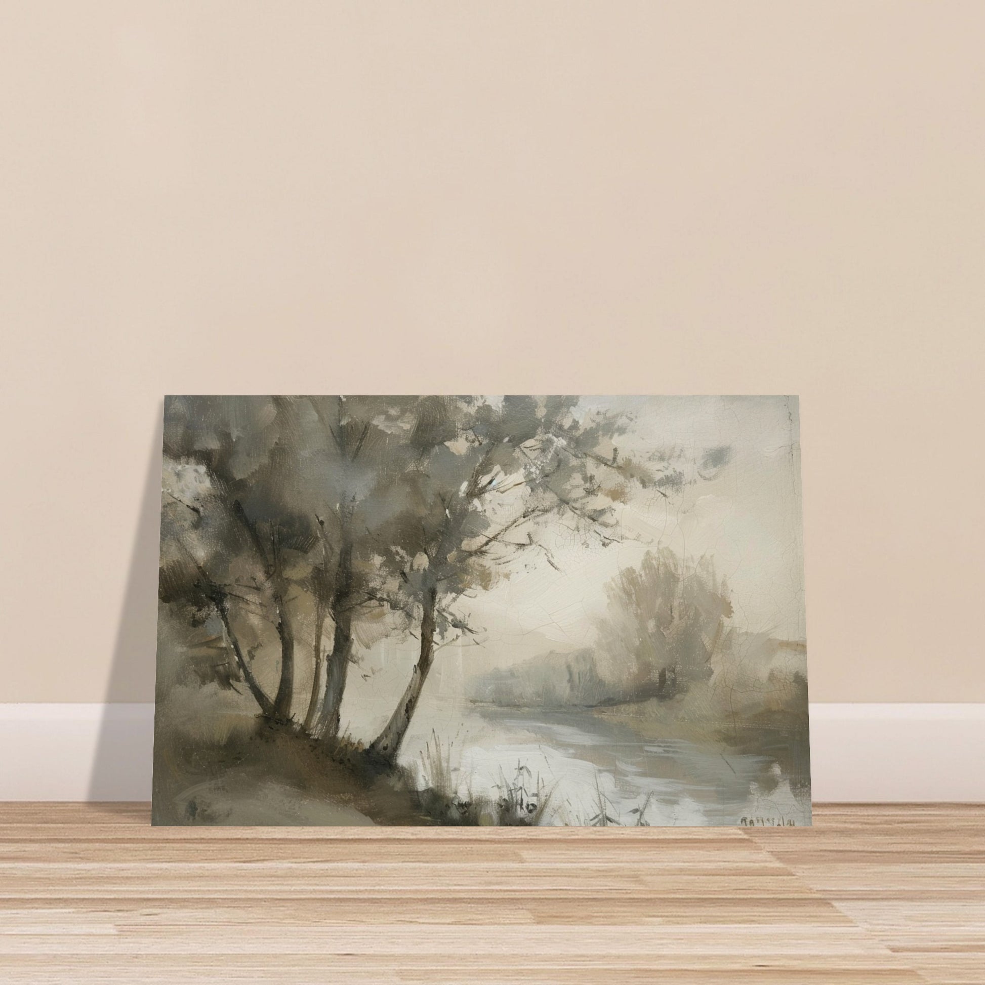 Misty River Reverie - Pastoral Landscape Art-poster