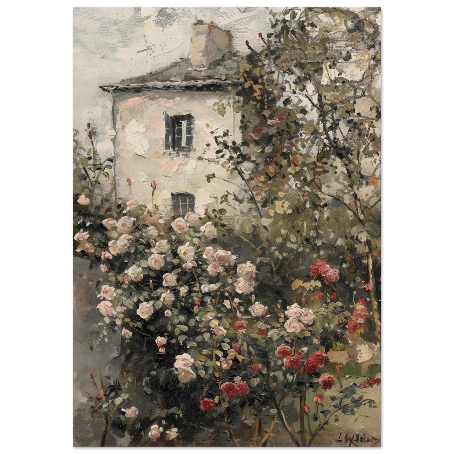 Blossoming Seclusion - The Rose Garden's Secret - Floral Art-print-on-wood