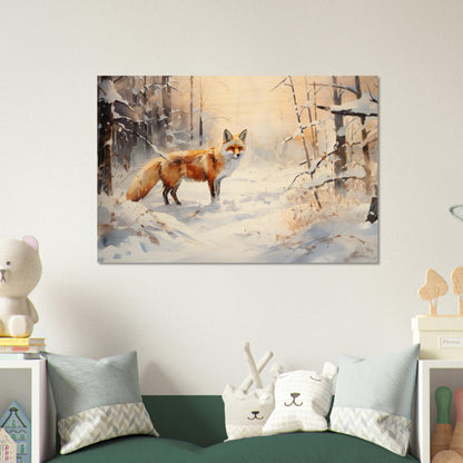 Crimson Sentry - Winter’s Vibrant Whisper - Nature Art-print-on-wood