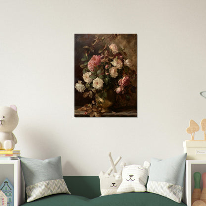 Opulent Blooms - Classical Rose Still Life - Still life art pieces-print-on-wood