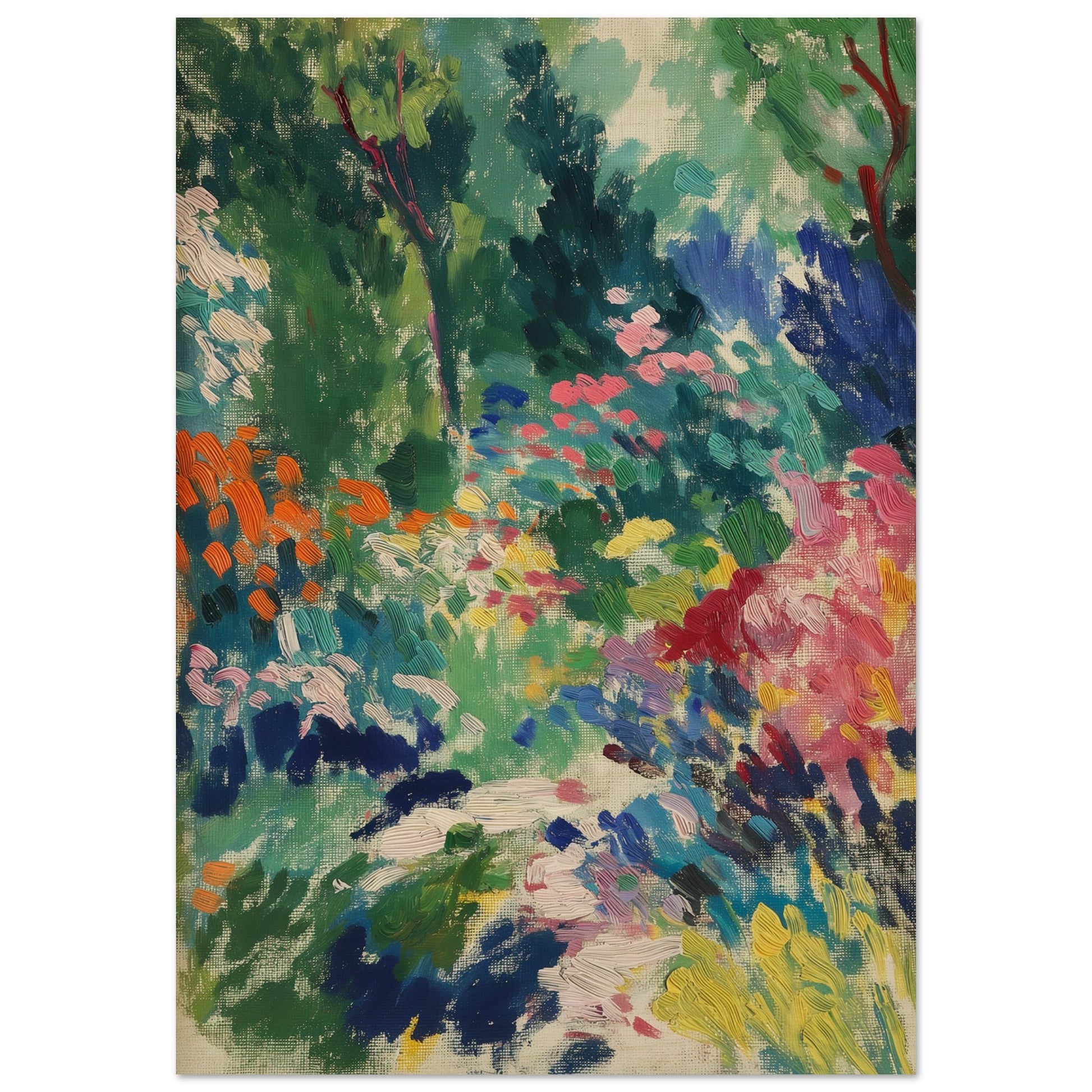 Vibrant Garden Symphony - Abstract Floral Canvas - Abstract Wall Art-print-on-wood