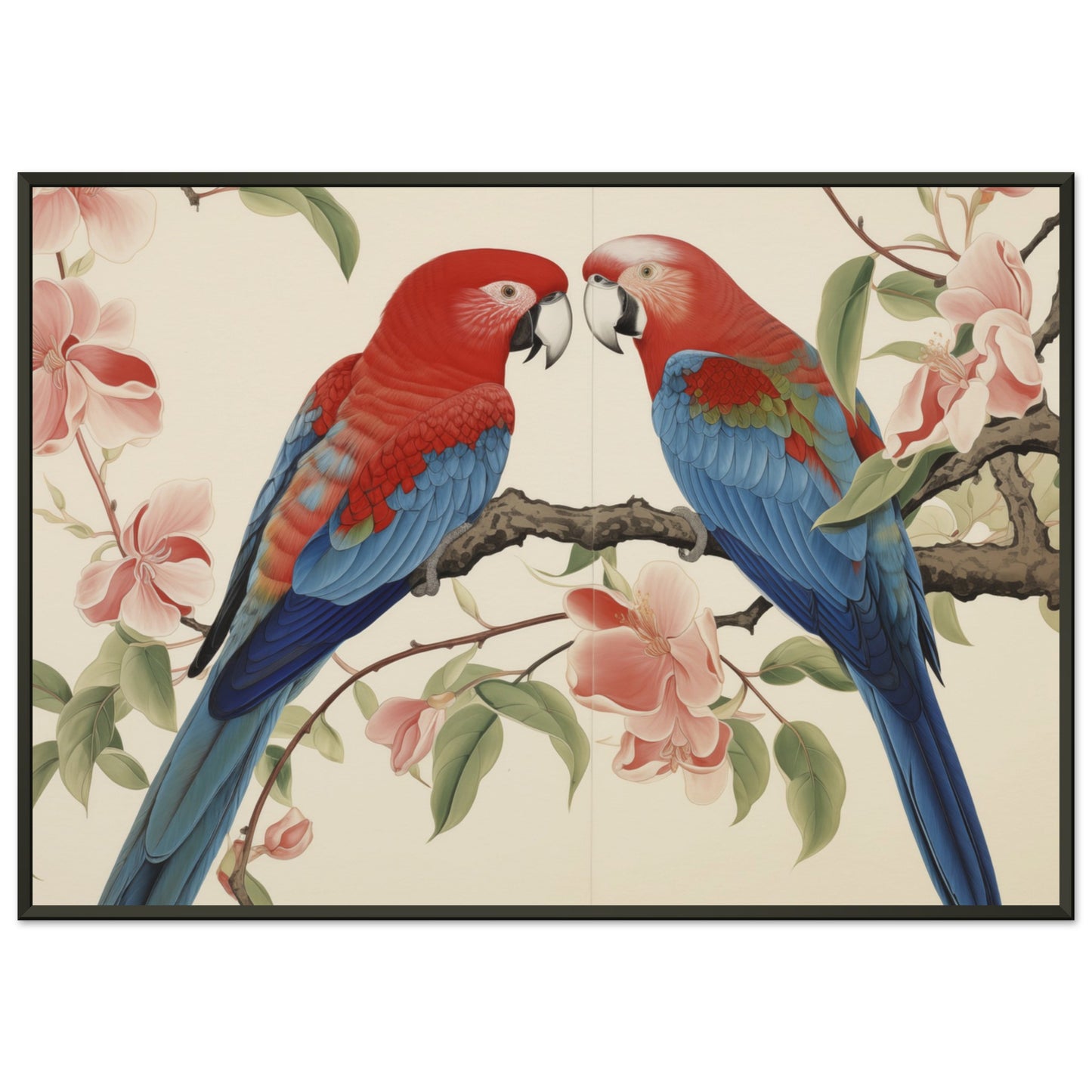 Tropical Duet - Bloom and Plumage - Nature Art-print-in-aluminum-frame