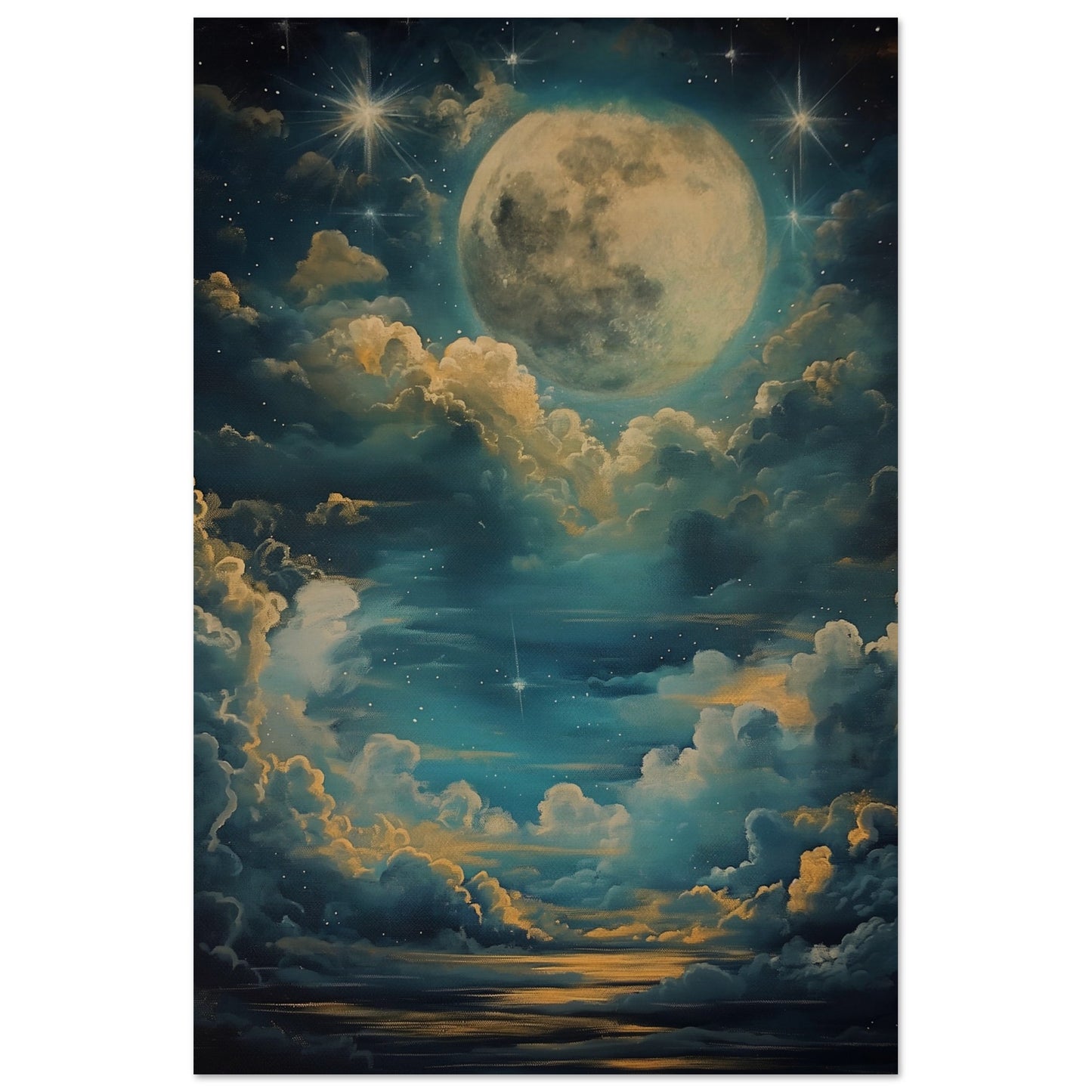 Lunar Sonata - An Evening's Rhapsody in Blue - Fantasy Art-print-on-wood