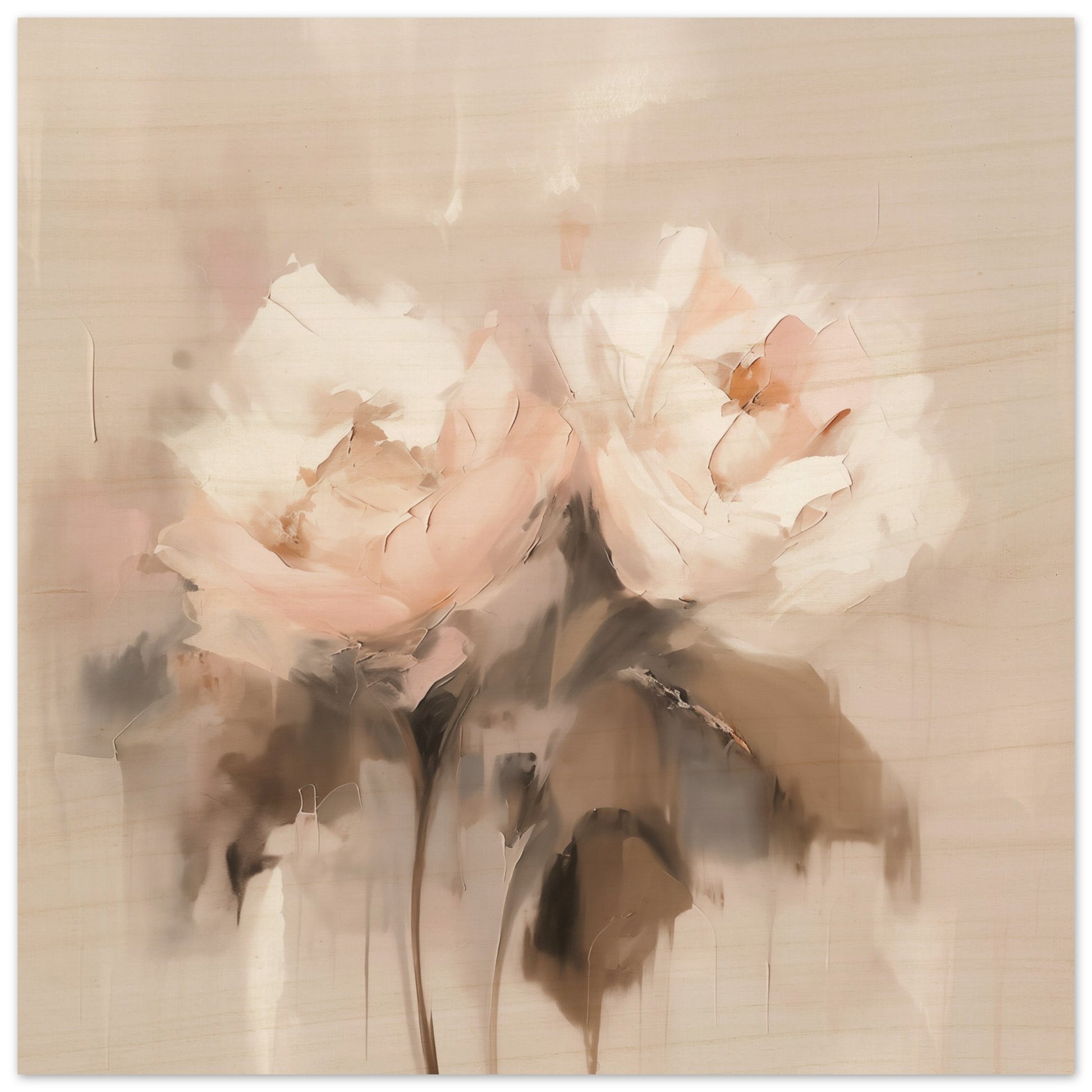 Ballet of Dawn - Gentle Rose Triptych - Abstract Wall Art-print-on-wood