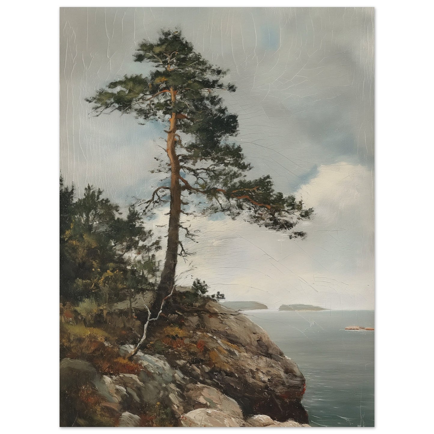 Majestic Solitude - Lone Pine Overlooking the Sea - Nature Art-poster