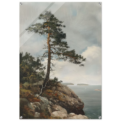 Majestic Solitude - Lone Pine Overlooking the Sea - Nature Art-print-on-acrylic