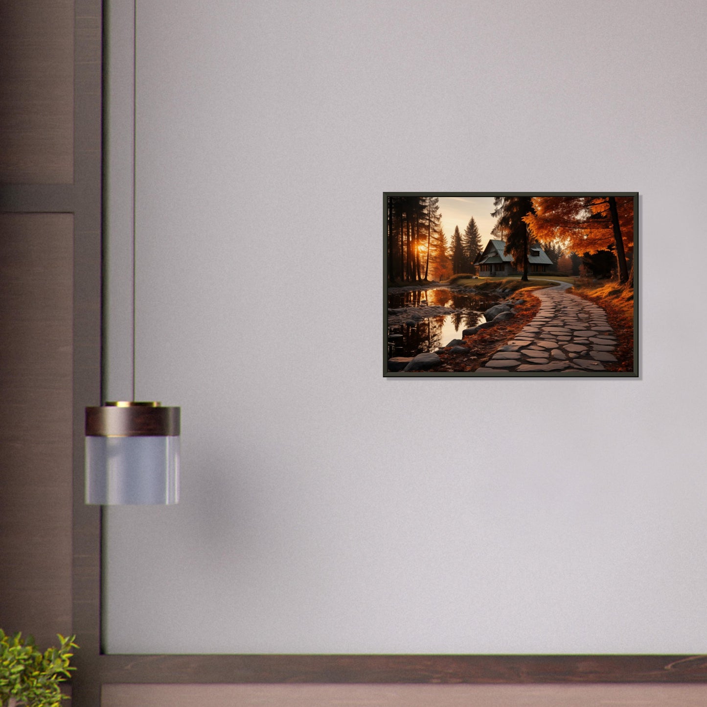 Cobbled Path to Serenity - Autumn’s Glow - Landscape Art-print-in-aluminum-frame