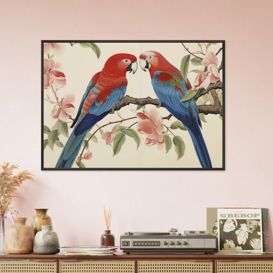 Tropical Duet - Bloom and Plumage - Nature Art-print-in-aluminum-frame