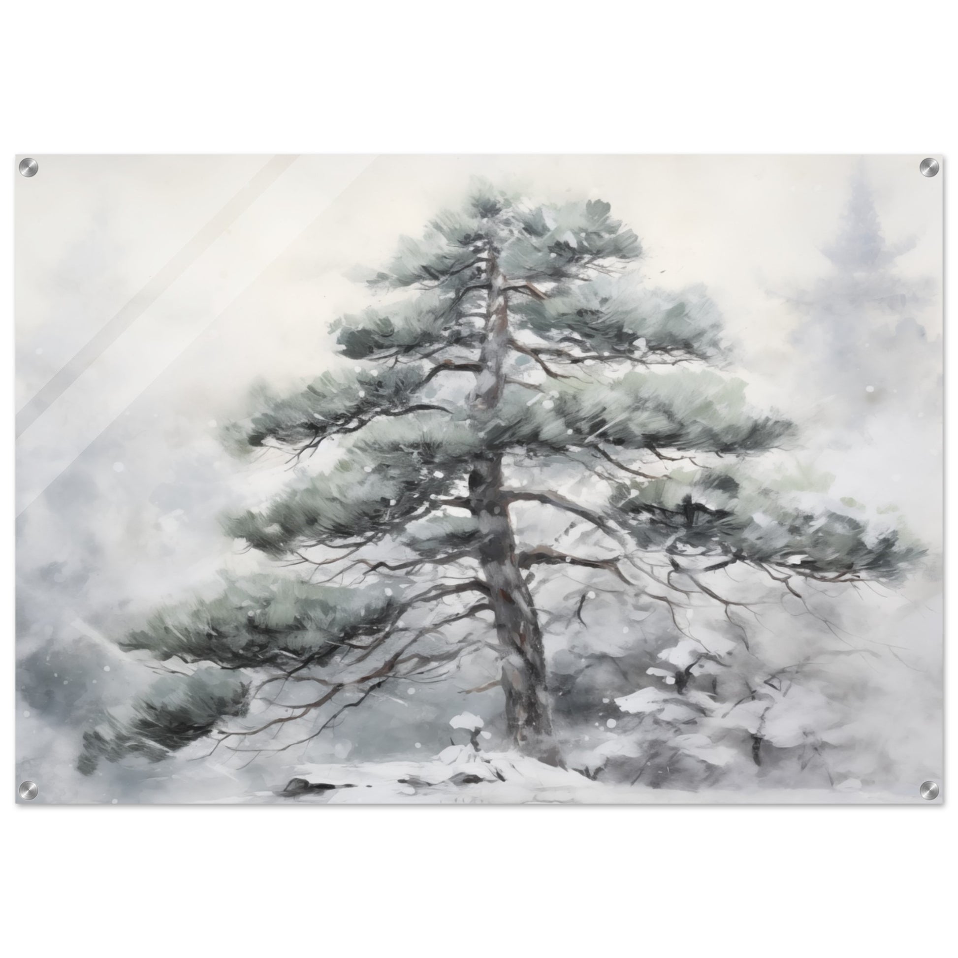 Winter's Sentinel - The Stoic Pine - Landscape Art-print-on-acrylic