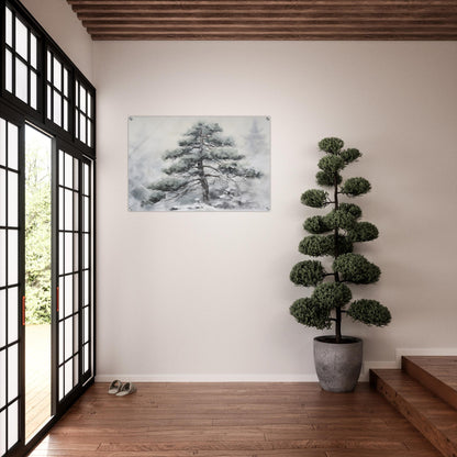 Winter's Sentinel - The Stoic Pine - Landscape Art-print-on-acrylic